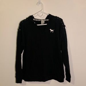 PINK black v-neck cropped hoodie top